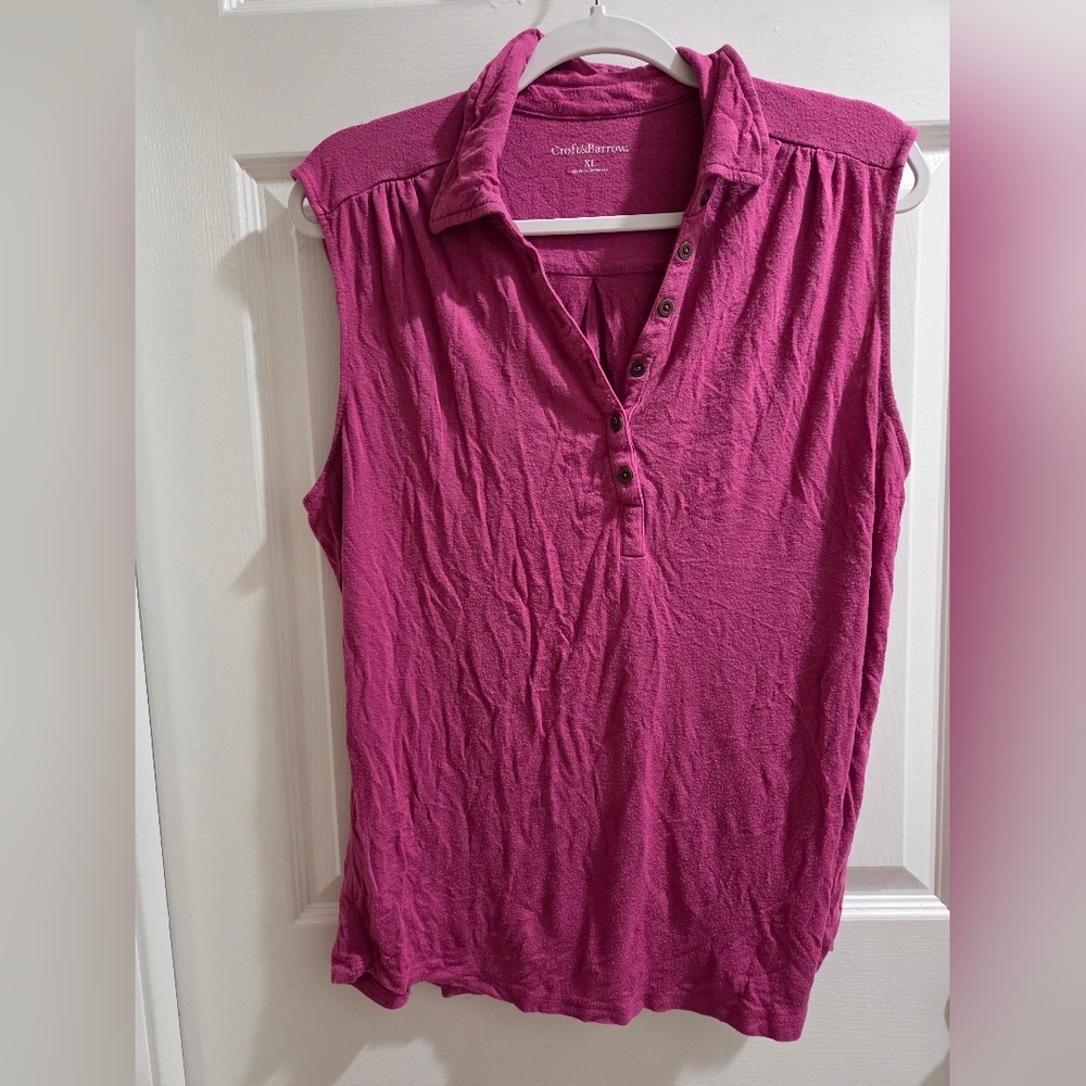 Croft & Barrow Pink Sleeveless Partial Button-Up Top